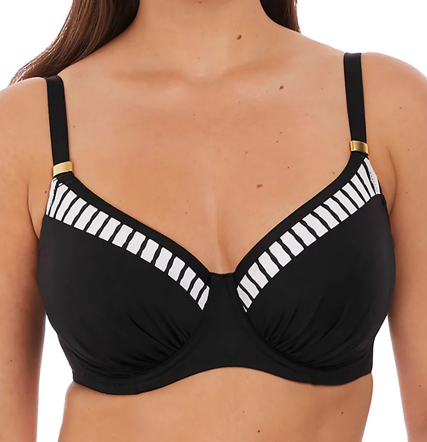 Fantasie San Remo Bikini Top Black White Size 32DD Underwired Full Cup 6509 New