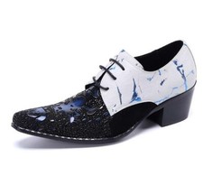 Men's Fashion Pointy Toe Lace Up Textured Leather Shoes Casual Party Dress Shoes