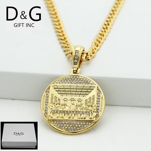 10k Gold Chain Last Supper Cross Charm Solid Cuban Curb 5mm 18-28 In 10k Gold Chain Last Supper Cross Charm Solid Cuban Curb 5mm 18-28 In