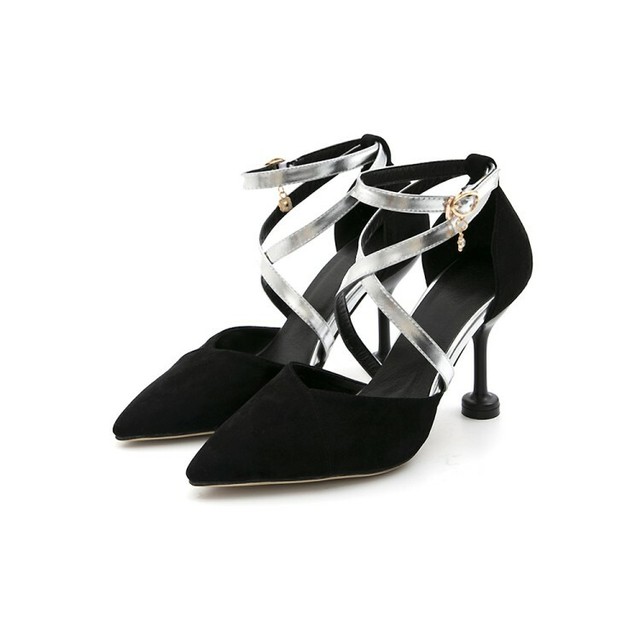 black ankle strap court heels