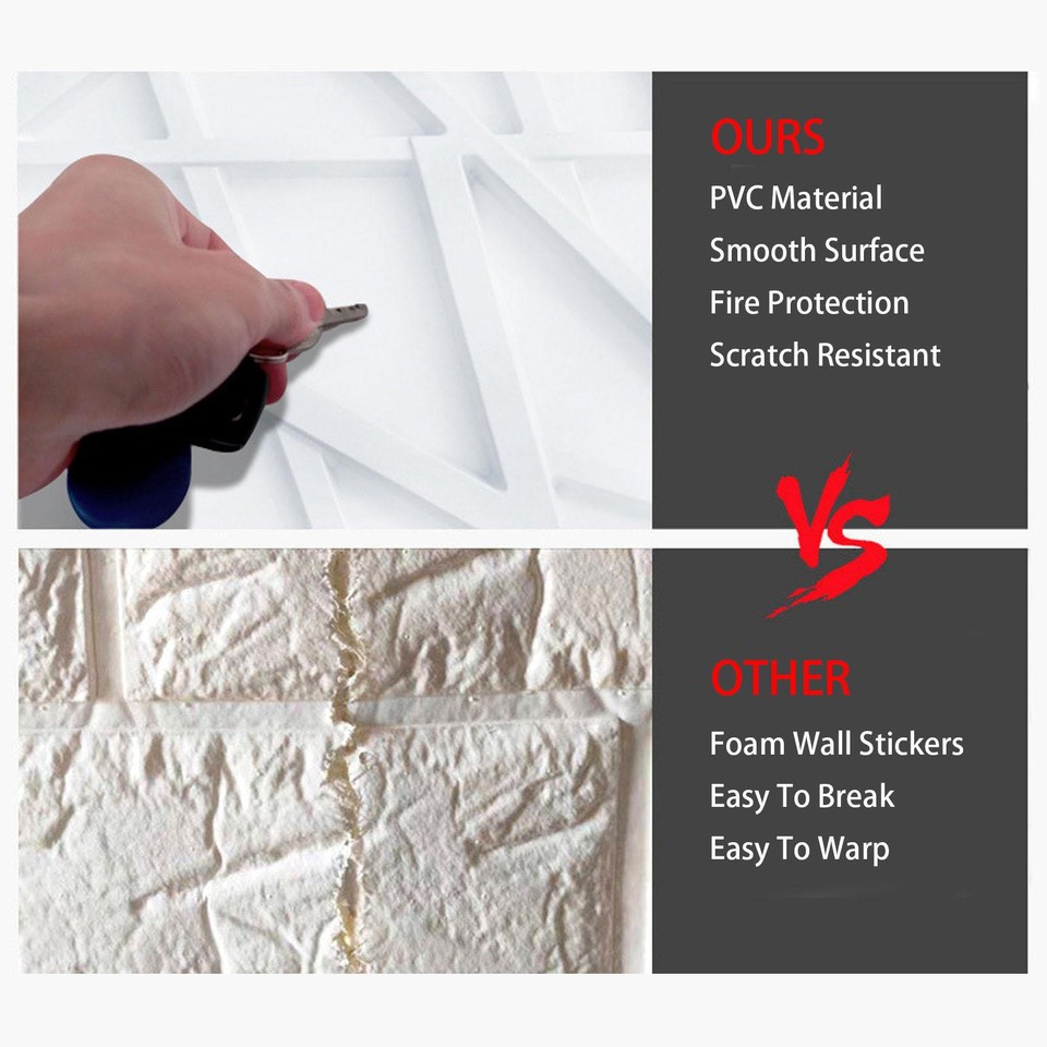 48PCS Tiles 3D Wall Panels PVC Tiles Textured Bricks Art Design DIY