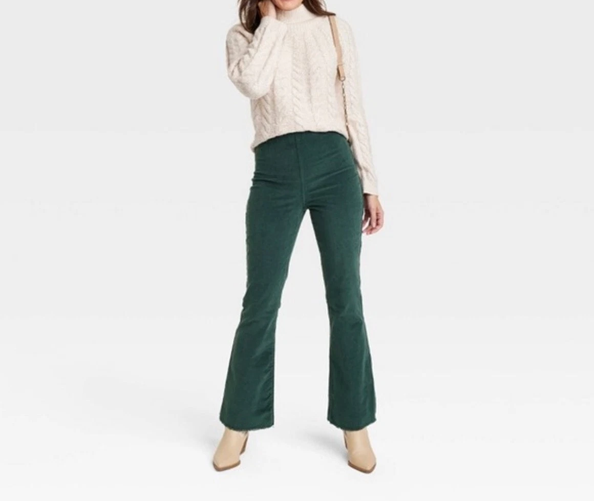 NWT Knox Rose Forest Green Plus Size 26W Jeans Corduroy High-rise Flare Pull-on