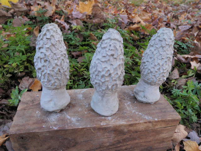 4 1/2" Tall Cement Morel Mushroom Set of 3 Garden Art Concrete Statue