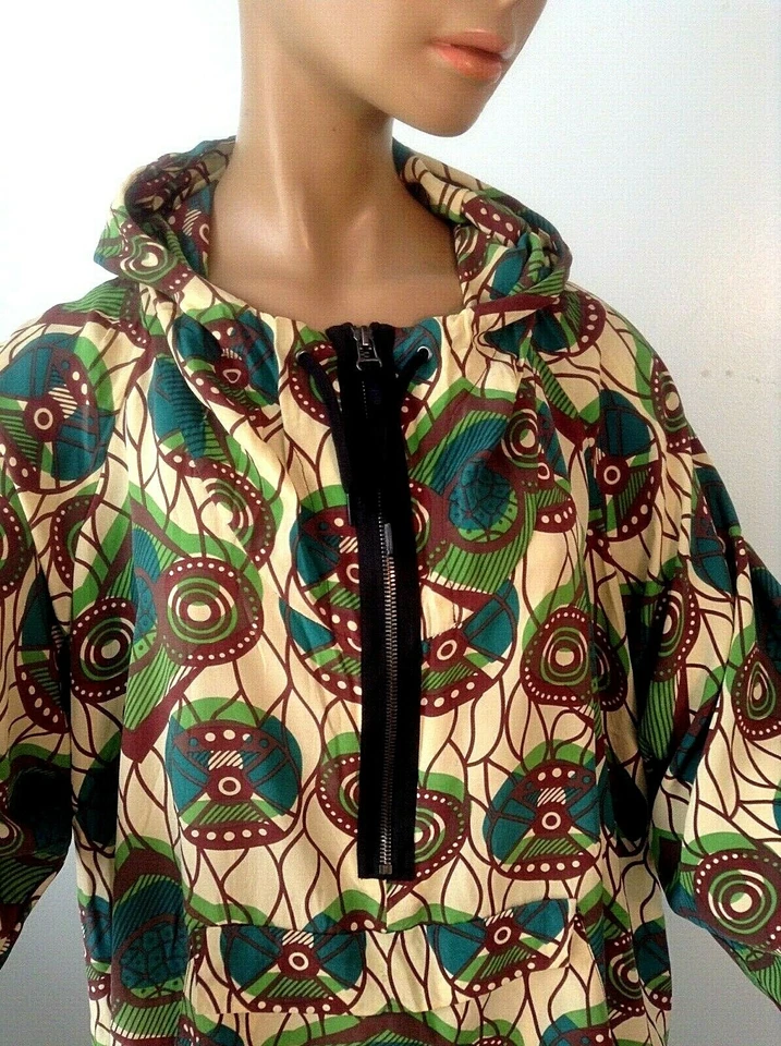 MARNI CHARMING MULTI-COLOR SILK HOODED ORIGINAL BIG POCKET IN FRONT DRESS M - Image 4 of 4