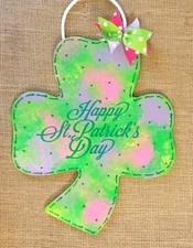 Happy St. Patrick's Day Sign Shamrock Multi Color Spring Door Plaque Hanger