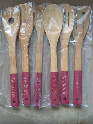 Laboos 6 Piece Bamboo Kitchen Cooking Utensil Set Wooden Spoons Red ...