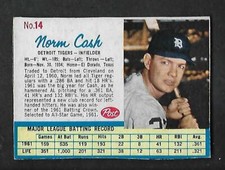 1962 Post Cereal #14 Norm Cash Tigers Hand Cut RIGHT VARIATION NO CREASES 