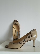 JIMMY CHOO PLEASE CLASSIC STONE PATENT SNAKE OPEN TOE PUMPS EU 40 I LOVE SHOES