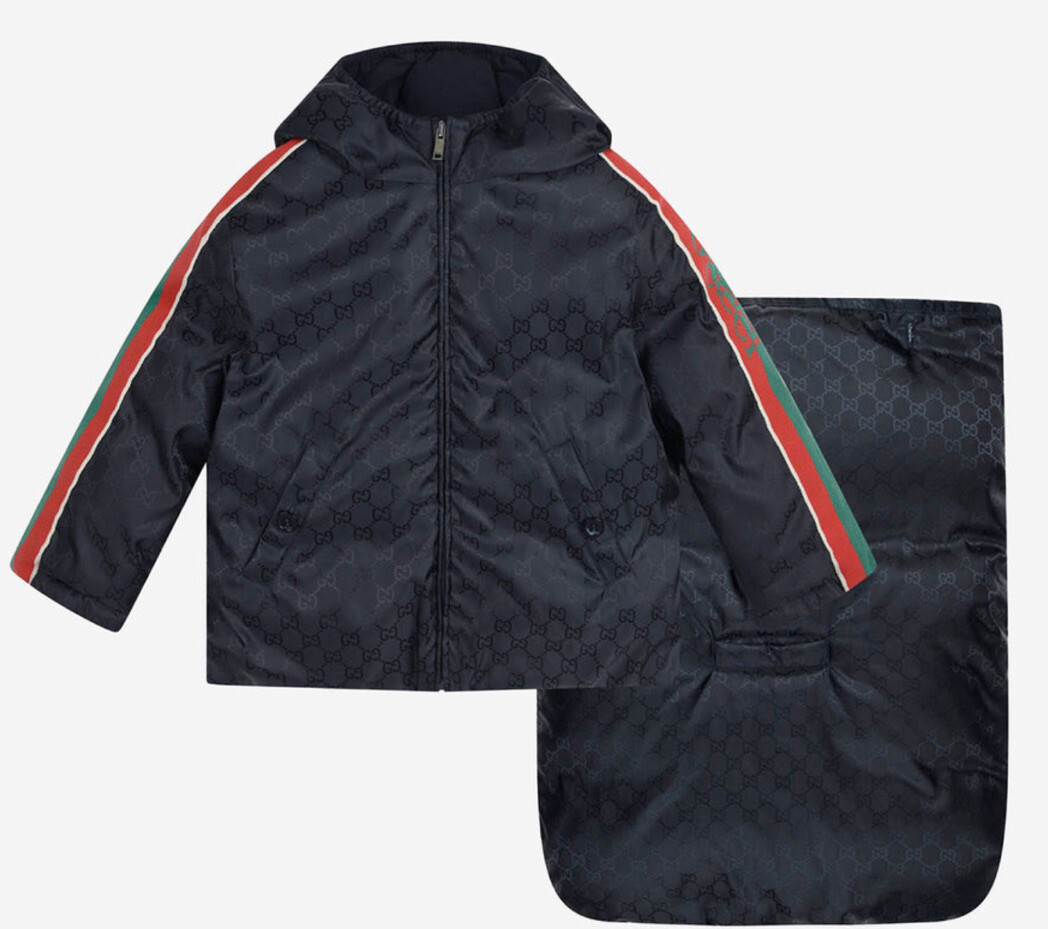 New Gucci Baby Boy 6-9m Blue Jacket And Footmuff Jacquard