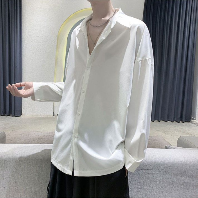 Shirts Mens High Street Spring Loose Lapel Single Breasted Cotton Shirts Men Tops