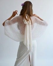 White mohair wedding wrap, Light bridal shawl, Wedding chic shrug, Cover up