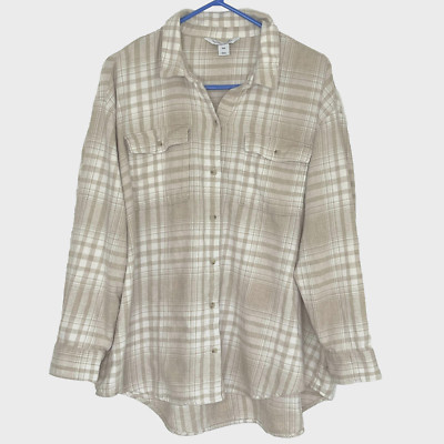 Old Navy The Boyfriend Shirt Flannel Button Up XXL Cotton Cozycore Granola