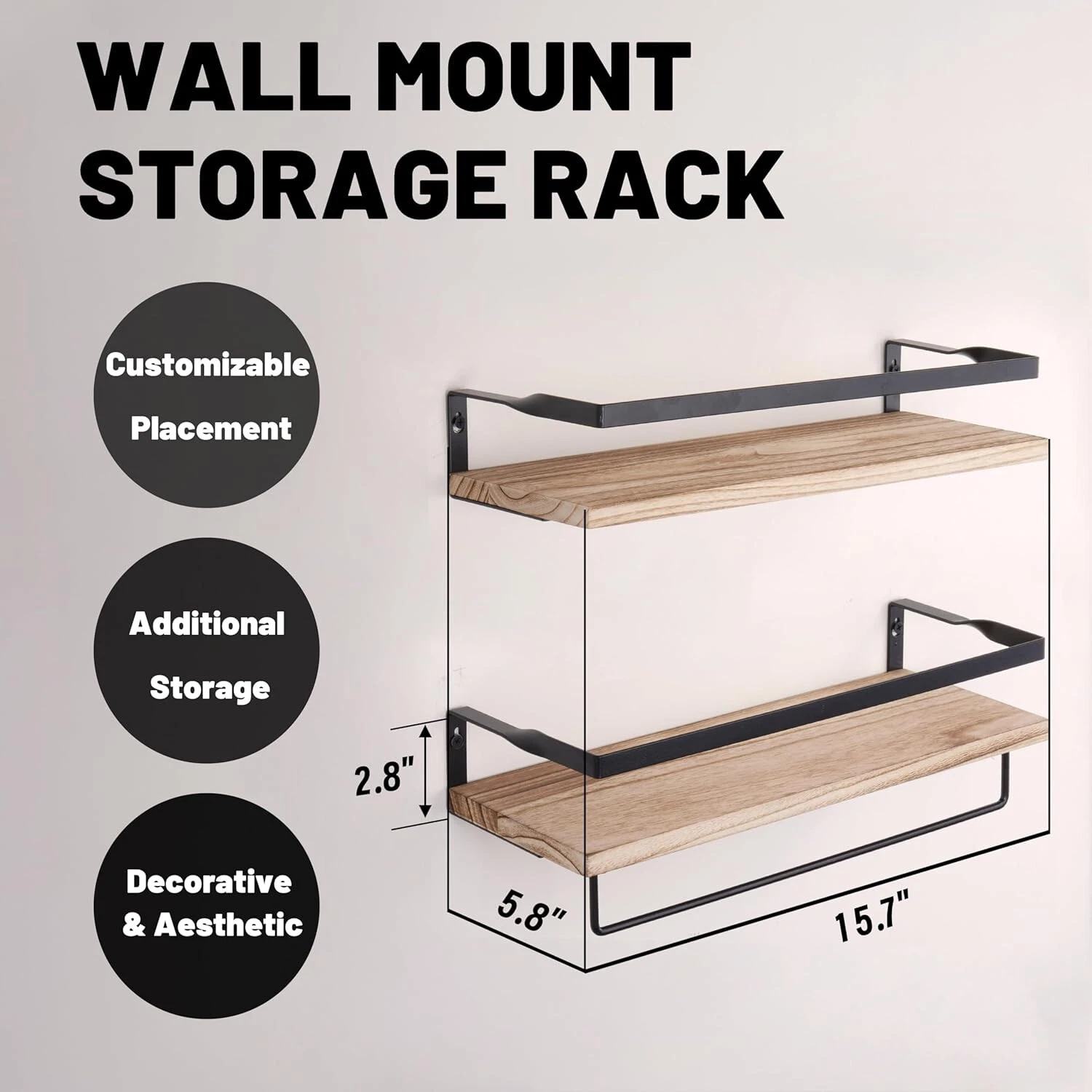2 Wood Floating Wall Shelves (Shelf) - 15.75" x 5.75" x 3" - NEW
