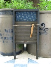 Antique Wood Tin Toy Washboard Blue Milk Paint 1890s Blue Calico