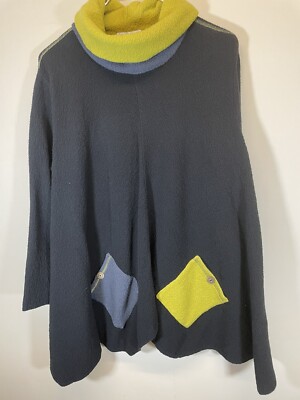Margret Winters New York Women s L Tunic Black Green Artsy Boho Cowl USA made