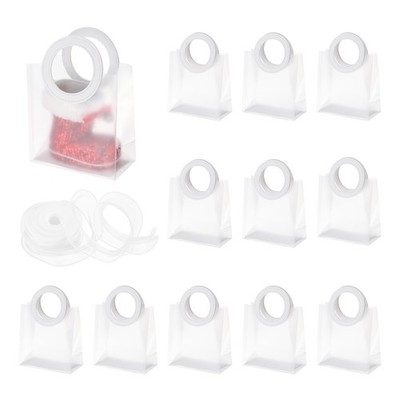 12Pcs 6.3'' x 5.9'' x 3'' Clear Gift Bags with Handle and Ribbon, White