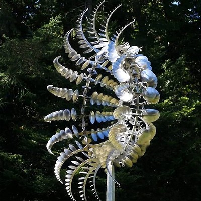 2Pcs Unique Fantasy Metal Windmill, 3D Wind Powered Kinetic Sculpture, Dual-T...