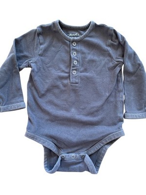 Pehr EUC Dark Grey Organic Cotton Long Sleeve Henley Bodyshirt-3-6Mos