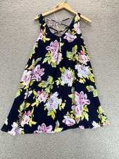 Soprano Womens V Neck Strappy Back Short Floral Dress Blue Yellow Size M
