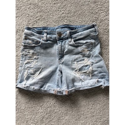 American Eagle Next Level Stretch Distressed Denim Shorts Light Wash Womens 8
