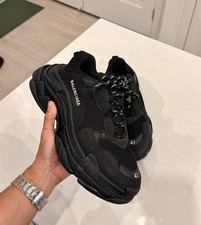 Balenciaga Triple S RARE All Black Sneakers + White Laces Mens Shoes Size EU 41