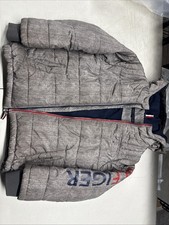 Tommy Hilfiger Boys Puffer Jacket Hooded Size M 10/12 Gray Winter Coat Logo