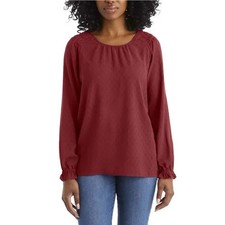 NWT Jessica Simpson Womens Red Blouse Textured Top Long Sleeve