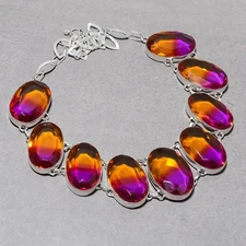 Faceted Ametrine Oval Shape Gemstone Handmade Fashion Gift Jewelry Necklace 18"