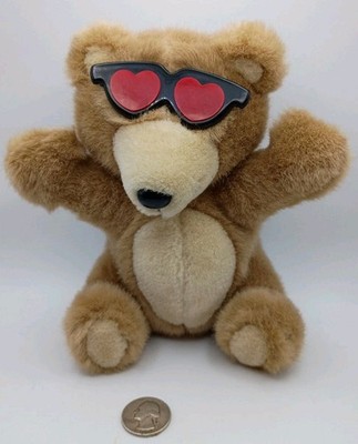 Vtg.90s Teleflora Plush Tan  Teddy Bear W/ Heart Shaped Valentines Sunglasses