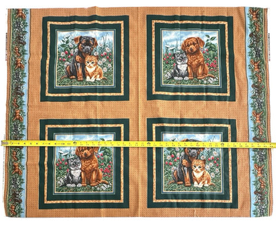 Vtg VIP Cranston Puppies Kitties Pillow Panels Flowers Plaid Fabric Border UnCut