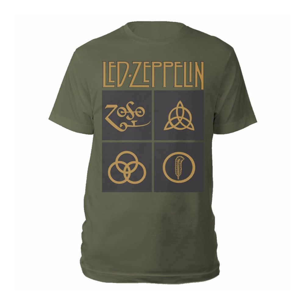 LED ZEPPELIN - ЗОЛОТАЯ СИМВОЛИКА И ЧЕРНЫЕ КВАДРАТЫ на ЗЕЛЕНОЙ футболке X-Large 4590₽