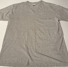 Vintage Nike V Neck T-shirt Sz Large Gray Made In USA Tag Embroidered Swoosh