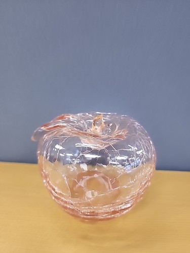 Blenko Crackle Pink Apple Art Glass Figurine Paperweight Glass Decor 3”T 3”W Vtg - Picture 7 of 10