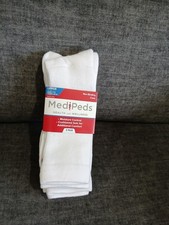 MediPeds Diabetic Socks. White Unisex. Men 7-12/ Women 10-13 Shoe Size Large.