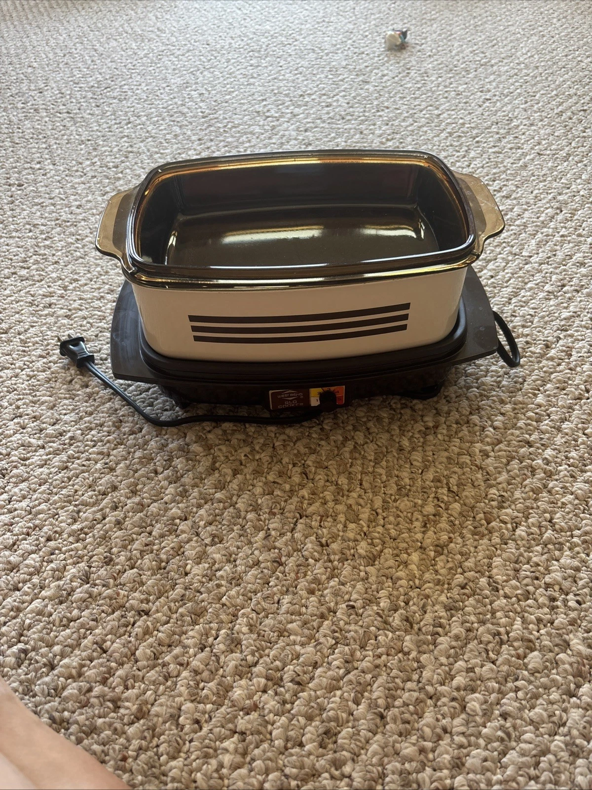 West Bend Slow Cooker Model 84114 Brown Stripe USA Made 4QT Circa 1985 *WORKS*