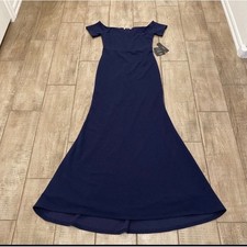 NWT Lulus Lynne Dress Women M Navy Maxi Off the Shoulder No-Slip Top Mermaid