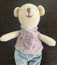 Creative Co-op Mouse Plush Linen Cotton Stuffed Animal Blue Velour Pants Mini