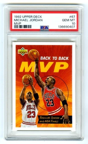 MICHAEL JORDAN~1992 UPPER DECK BACK-TO-BACK MVP PSA-10 GEM-MT HOT NBA CARD #67