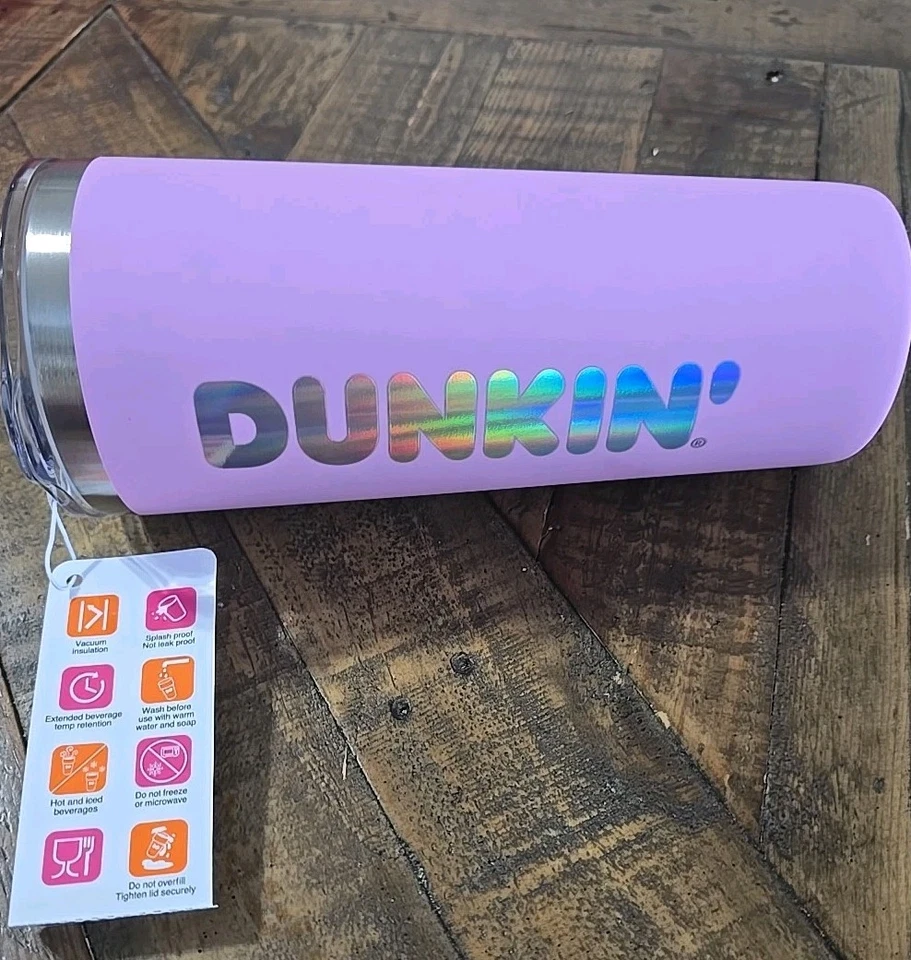 New Dunkin Donuts 20 oz Travel Tumbler Insulated Stainless Steel Pink 2022 - Image 2 of 4