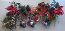Lot 28 Vintage Christmas Decorations Greenery Poinsettia Pinecone Holly Berries