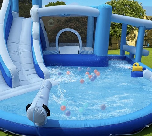 Blue/White Inflatable Play Center Pool w/ Slide & Water Tube,