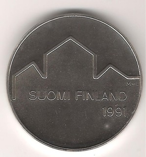 FINLANDIA 100 MK PLATA (24 grs. ley 830 mls) 1991 MUNDIAL HOCKEY SOBRE HIELO B