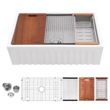 33 In. Fireclay Farmhouse Workstation Kitchen Sink Single Bowl White Sink with A