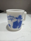 Vintage Child Sized Unbranded Unmarked Milk Glass Cup "Hopalong Cassidy" Blue