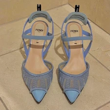 FENDI Lace Slingback Pumps Blue US7 Made in Italy