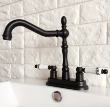 Black Oil Brass 4" Centerset Bathroom Two Holes Basin Faucet Sink Tap shg078