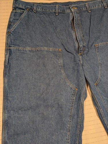 Carhartt Double Front Logger Dungaree Denim Jeans Pants Mens 52x30 Carpenter - Picture 3 of 13
