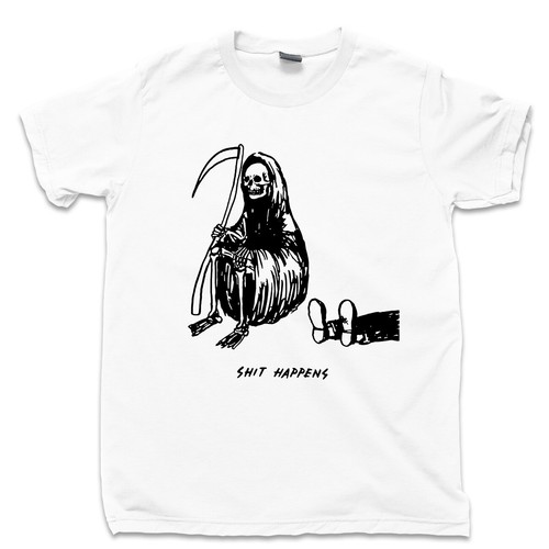 Grim Reaper T Shirt Sh!t Happens Death Life Sucks You Die Funny Humorous Tee - Picture 9 of 16
