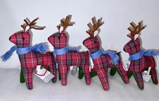 Wondershop Christmas Plaid Reindeer Ornaments Set of 4 Red Fabric Tree NWT