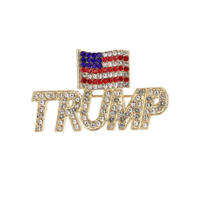 Rhinestones Donald Trump 2024 Button Pin TRUMP Word Brooch Badge Supporter Gift